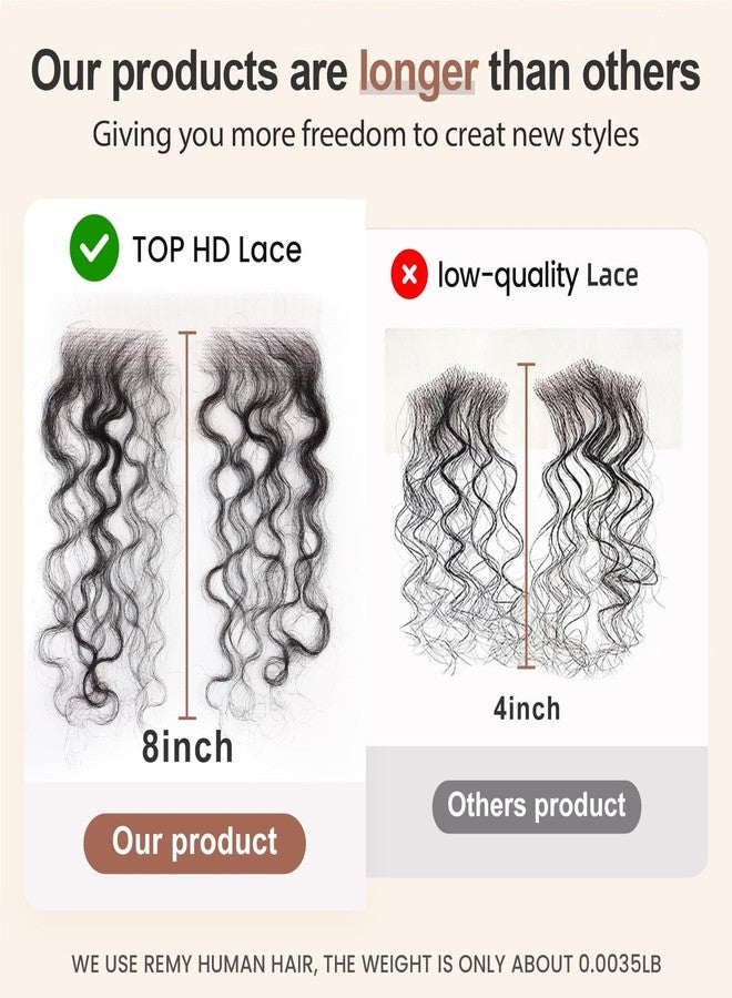 EMMOR HD Lace Edges Stripes Baby Hair for Women Invisible Virgin Human Hair Reusable Natural Black Curly 2pcs - Image 4
